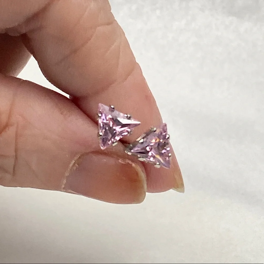 Pink Trillion Cut CZ Studs - Picture 6 of 6